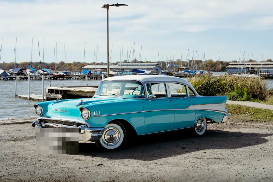 Turquoise and white 1957 Chevrolet Bel Air classic car