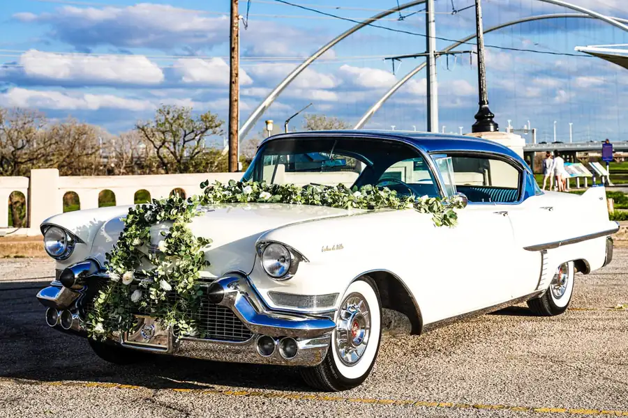 White and blue 1957 Cadillac Sedan DeVille classic car