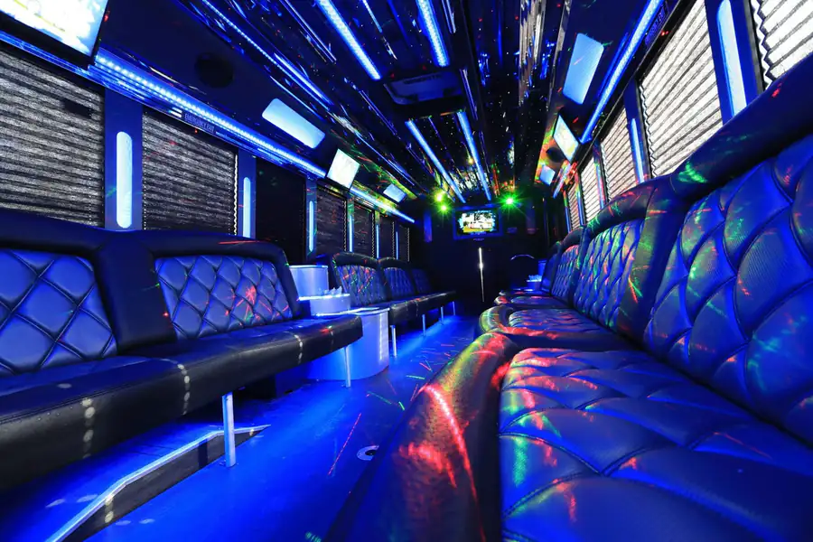 30-passenger limo bus interior with LED lighting