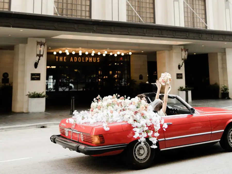 Red Mercedes-Benz 450SL classic convertible